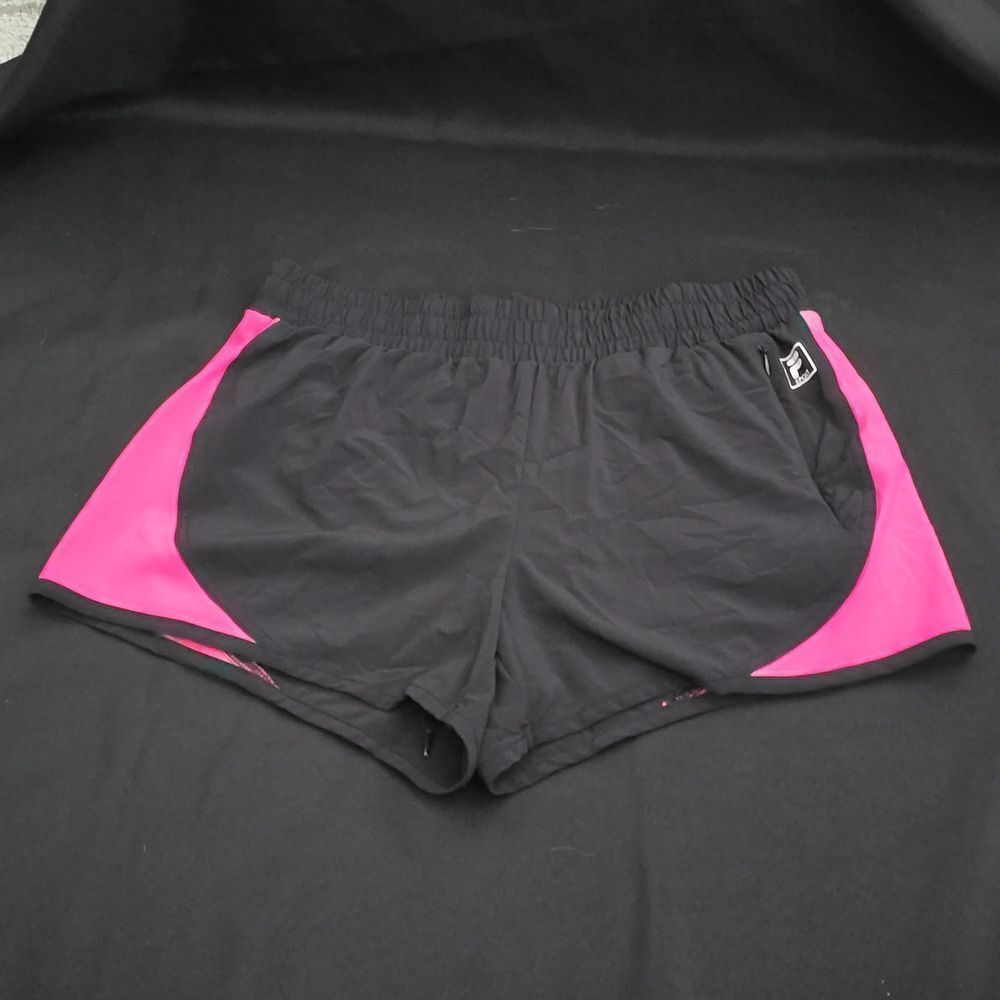 FILA Pink Black Lined Elastic Waist Drawstring Running  Yoga Shorts